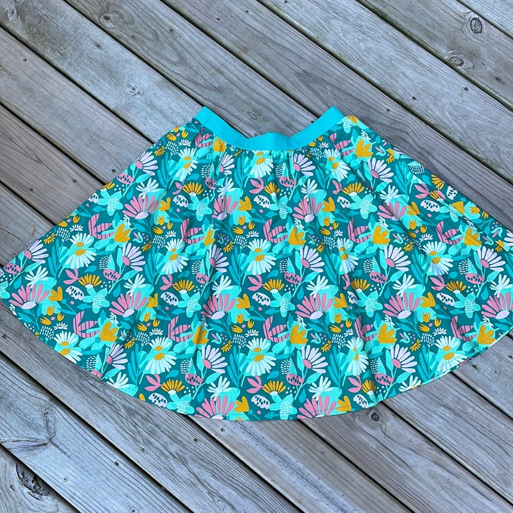 Floral A-Line Skirt in Teal and Multicolor